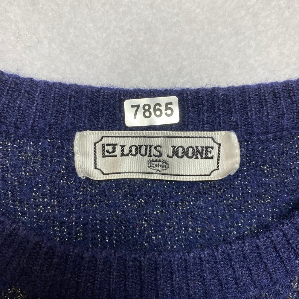 Louis Joone Knit Sweater Womens Small Blue Metallic Patterned Pullover - Picture 6 of 8